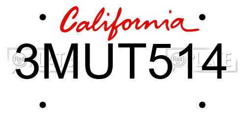 3MUT514 California License Plate
