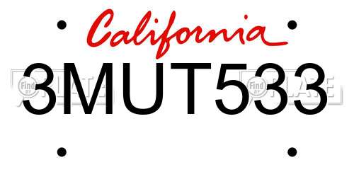 3MUT533 California License Plate