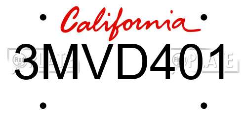 3MVD401 California License Plate