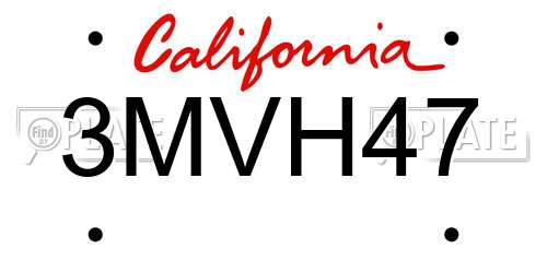 3MVH47 California License Plate
