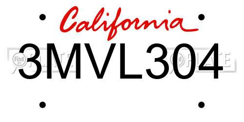3MVL304 California License Plate