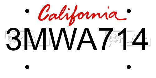 3MWA714 California License Plate