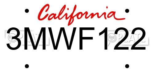 3MWF122 California License Plate
