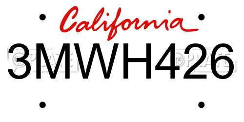 3MWH426 California License Plate