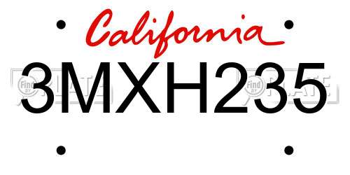 3MXH235 California License Plate