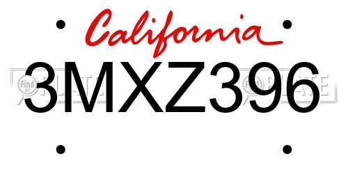 3MXZ396 California License Plate