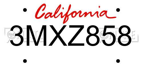 3MXZ858 California License Plate