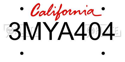 3MYA404 California License Plate
