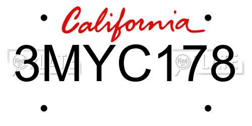 3MYC178 California License Plate
