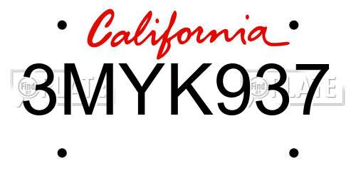 3MYK937 California License Plate