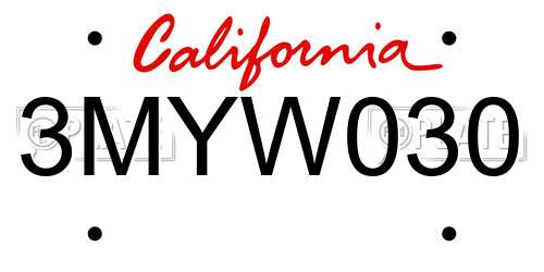 3MYW030 California License Plate