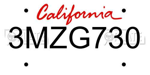 3MZG730 California License Plate