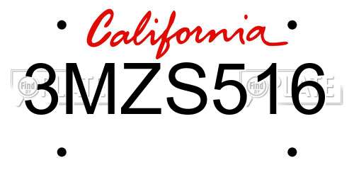 3MZS516 California License Plate