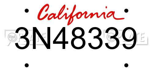 3N48339 California License Plate