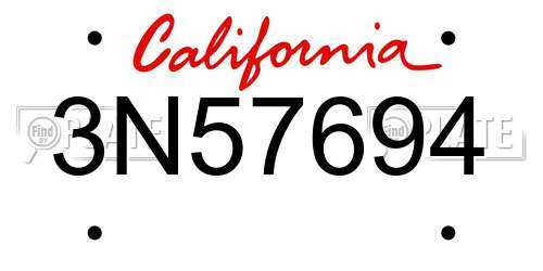 3N57694 California License Plate