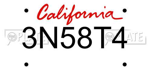 3N58T4 California License Plate