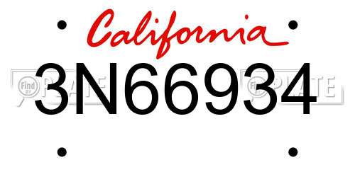 3N66934 California License Plate