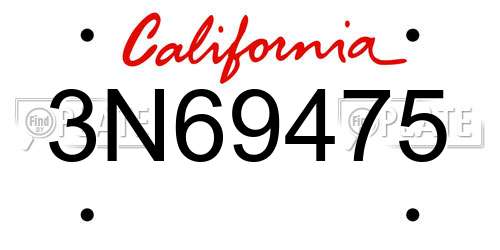 3N69475 California License Plate
