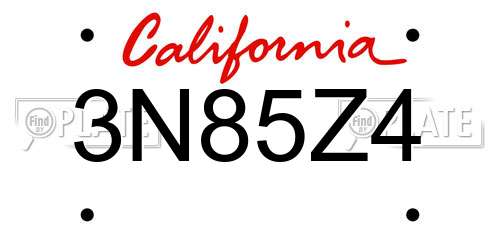 3N85Z4 California License Plate