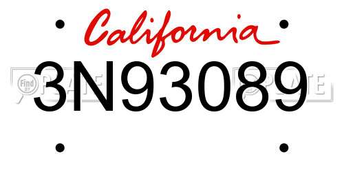 3N93089 California License Plate