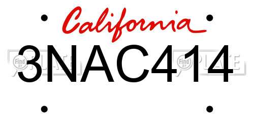 3NAC414 California License Plate