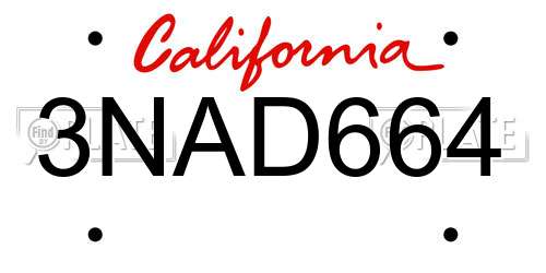 3NAD664 California License Plate