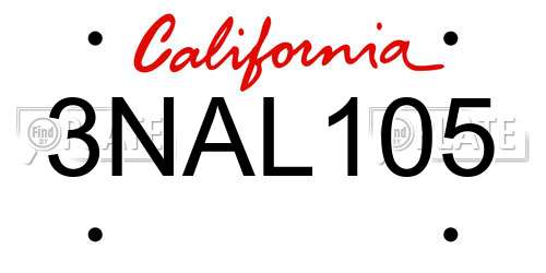 3NAL105 California License Plate
