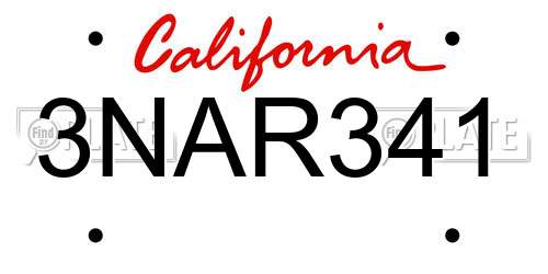 3NAR341 California License Plate