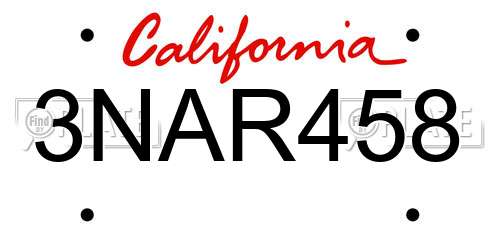 3NAR458 California License Plate