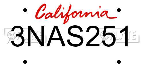 3NAS251 California License Plate