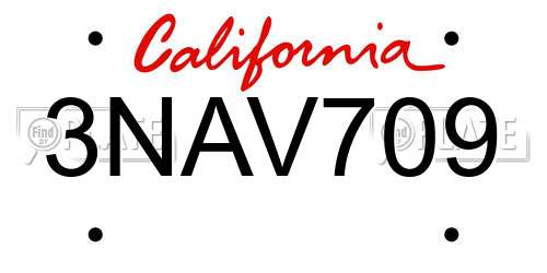 3NAV709 California License Plate