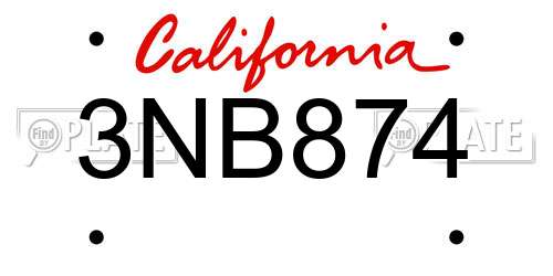 3NB874 California License Plate