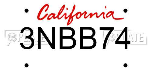 3NBB74 California License Plate