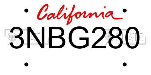 3NBG280 California License Plate