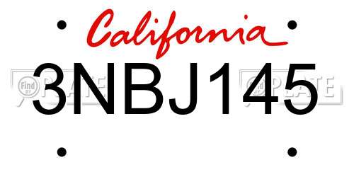3NBJ145 California License Plate
