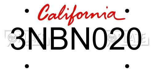3NBN020 California License Plate