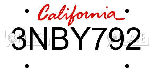 3NBY792 California License Plate