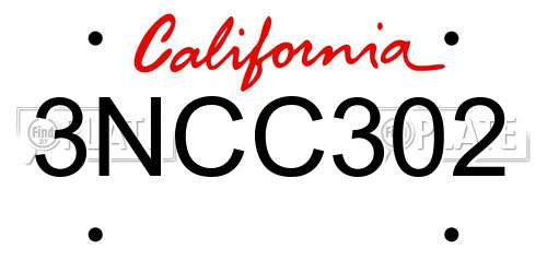 3NCC302 California License Plate