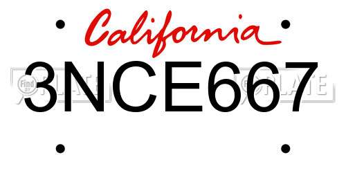 3NCE667 California License Plate