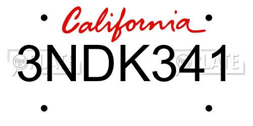 3NDK341 California License Plate