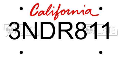 3NDR811 California License Plate