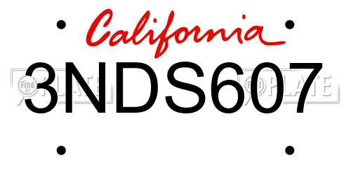 3NDS607 California License Plate