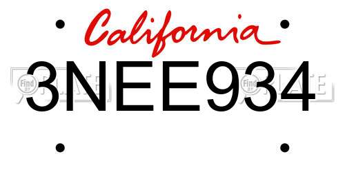 3NEE934 California License Plate