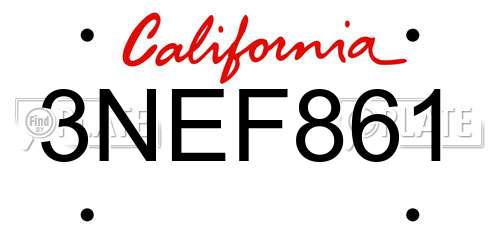 3NEF861 California License Plate