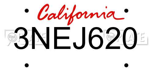 3NEJ620 California License Plate