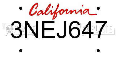 3NEJ647 California License Plate