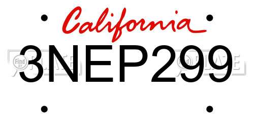 3NEP299 California License Plate