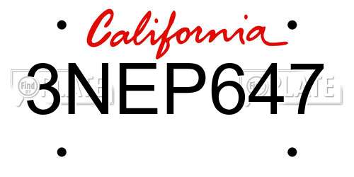 3NEP647 California License Plate