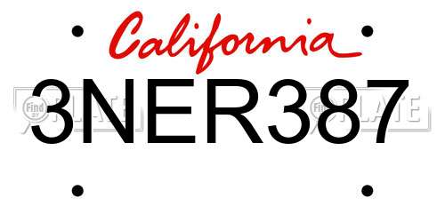 3NER387 California License Plate