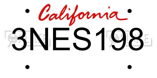 3NES198 California License Plate